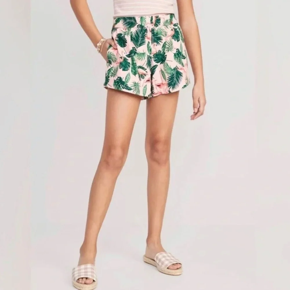 New Old Navy Girl’s Linen Blend Flamingo Shorts Size XL 14-16 Match The Fam NWT